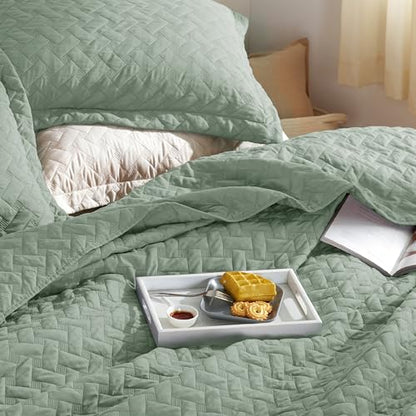 Bedsure Queen Quilt Bedding Set - Lightweight Spring Quilt Full/Queen - Sage Green Bedspread Queen Size - Bedding Coverlet for All Seasons (Includes 1 Quilt, 2 Pillow Shams)