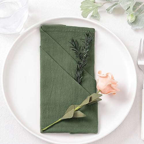 Socomi Cotton Linen Napkins Bulk 17"x17" Stonewashed Cloth Dinner Napkins Olive Greenic Thick Table Napkins for Fall Thanksgiving Christmas Party Wedding Decoration (Set of 6, Olive Green)