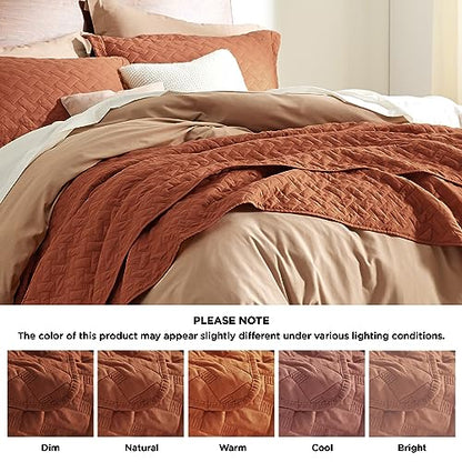 Bedsure Queen Quilt Bedding Set - Lightweight Summer Quilt Full/Queen - Red Orange Bedspread Queen Size - Bedding Coverlet for All Seasons (Includes 1 Quilt, 2 Pillow Shams)