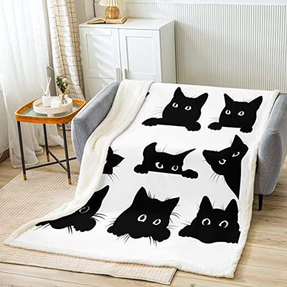 Feelyou Black Cat Fuzzy Blanket for Kids Toddler Cute Pet Cats Fleece Throw Blanket Kawaii Kitten Plush Blanket and Throws Super Soft Cozy Animal Sherpa Blanket 50"X60"