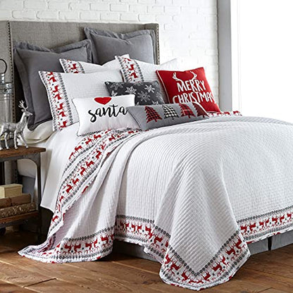 Levtex Home Merry & Bright Collection - Rudolph Quilt Set - Full/Queen Holiday Quilt 88x92 and Two Standard Shams 20x26 - Christmas Reindeer - White Red Black - Reversible