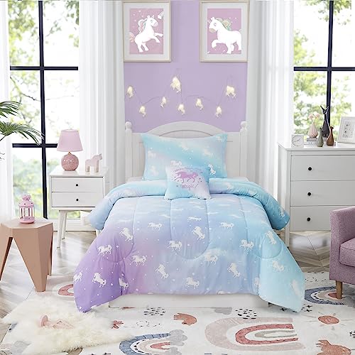 Kaleido Space KALEIDOSPACE Kids Twin Comforter Sets for Girls, Glow in The Dark Unicorn Bedding Sets -3 Pieces Lightweight Bed in A Bag
