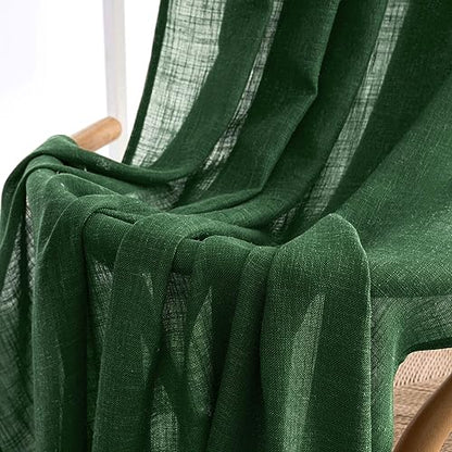 MIULEE Emerald Green Linen Curtains 84 Inch Length for Bedroom Living Room, Soft Thick Linen Textured Window Drapes Semi Sheer Light Filtering Back Tab Rod Pocket Burlap Look Christmas Decor, 2 Panels
