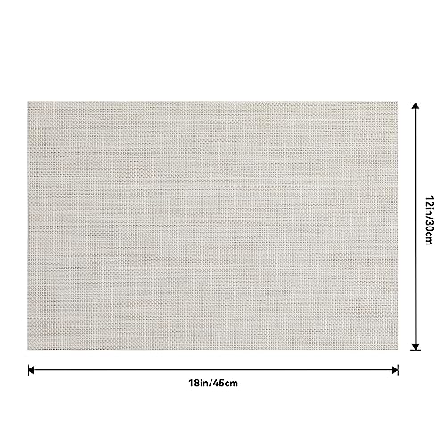 Leetaltree Beige White Placemats Set of 6 - Heat Resistant Non-Slip Place mats for Dining Table, Washable Durable PVC Vinyl Woven Table Mats（Beige White, 6）