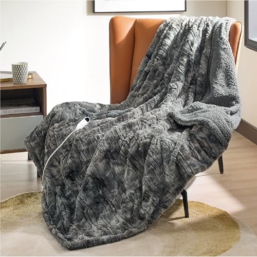 Grey Soft Faux Fur Electric Sherpa, Heated Blanket - 50x60 inches