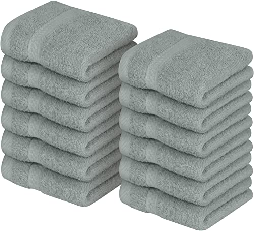 Utopia Towels [12 Pack Premium Wash Cloths Set Towel (12 x 12 Inches) 100% Cotton Ring Spun, Highly Absorbent and Soft Feel Essential Washcloths for Bathroom, Spa, Gym, and Face Towel (Cool Grey)