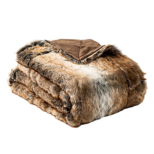 Brown Luxury Faux Fur Throw Blanket, 50"x60"