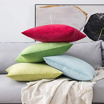 MIULEE Pack of 2 Velvet Pillow Covers Decorative Square Pillowcase Soft Solid Cushion Case for Spring Sofa Bedroom Car 18x18 Inch Lime Green