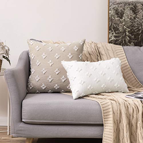 MIULEE Set of 2 Decorative Throw Pillow Covers Rhombic Jacquard Pillowcase Soft Square Cushion Case for Couch Sofa Bed Bedroom Living Room, 18x18 Inch, Beige