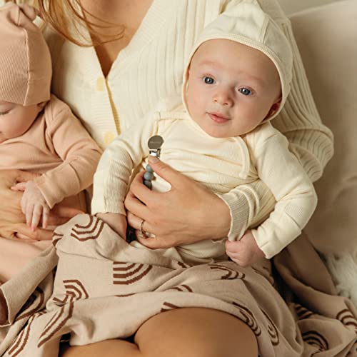 Rainbow/Taupe Lightweight Unisex Baby Swaddle Blanket - 100% Luxury Cotton