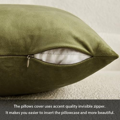 MIULEE Pack of 2 Olive Green Pillow Covers 18x18 Inch Decorative Velvet Throw Pillow Covers Modern Soft Couch Throw Pillows Farmhouse Home Decor for Spring Sofa Bedroom Living Room