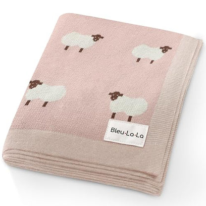 Sheep/Light Pink Lightweight Unisex Baby Swaddle Blanket - 100% Luxury Cotton