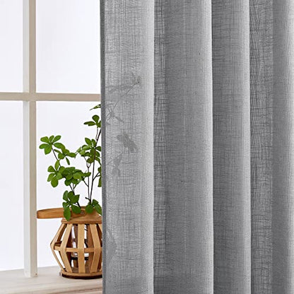 MIULEE Grey Linen Curtains 84 Inch Length for Bedroom Living Room, Soft Thick Linen Textured Window Drapes Gray Semi Sheer Light Filtering Back Tab Rod Pocket Burlap Look Decor, 2 Panels