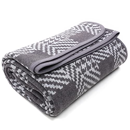 PuTian Merino Wool Blanket - 87" x 63" Thick Warm Soft Large Bed Throw - Great for Camping, Outdoors, Travel, Car, Couch, All Seasons Houndstooth Grey