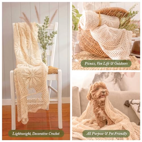 Boho Crochet Throw Blanket - 100% Hand Knitted