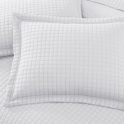 EXQ Home Quilt Set Full Queen Size White 3 Piece,Lightweight Soft Coverlet Plaid Pattern Bedspread Set for All Season(1 Quilt,2 Pillow Shams)