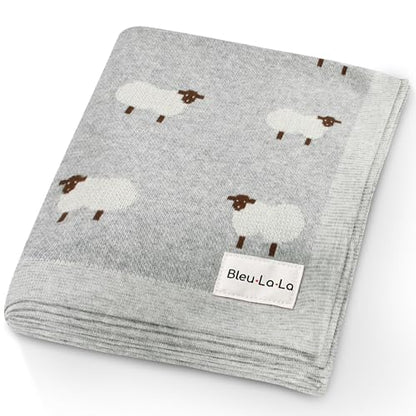 Sheep/Grey Lightweight Unisex Baby Swaddle Blanket - 100% Luxury Cotton