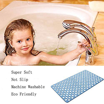 Blue Non-Slip Bathtub Mat for Kids, Machine Washable