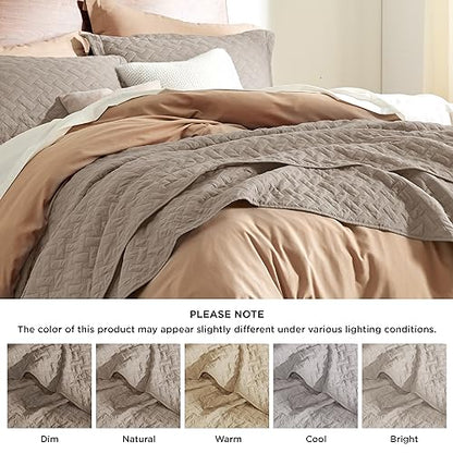 Bedsure Queen Quilt Bedding Set - Lightweight Summer Quilt Full/Queen - Taupe Bedspread Queen Size - Bedding Coverlet for All Seasons (Includes 1 Quilt, 2 Pillow Shams)