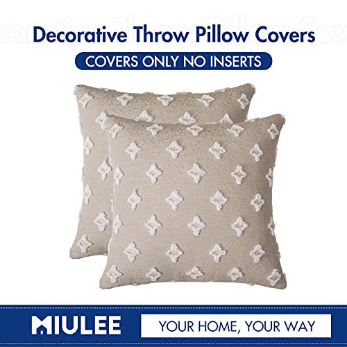 MIULEE Set of 2 Decorative Throw Pillow Covers Rhombic Jacquard Pillowcase Soft Square Cushion Case for Couch Sofa Bed Bedroom Living Room, 18x18 Inch, Beige