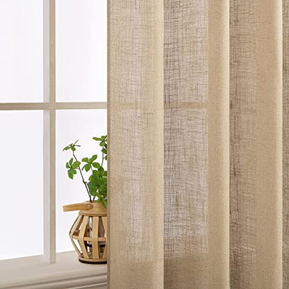 MIULEE Linen Curtains 84 Inch Length 2 Panels for Bedroom Living Room, Thick Linen Textured Soft Window Drapes Semi Sheer Light Filtering Back Tab Rod Pocket Burlap Look Decor, Tan Beige