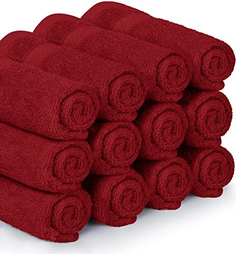 Utopia Towels [12 Pack Premium Wash Cloths Set (12 x 12 Inches) 100% Cotton Ring Spun, Highly Absorbent and Soft Feel Essential Washcloths for Bathroom, Spa, Gym, and Face Towel (Red)