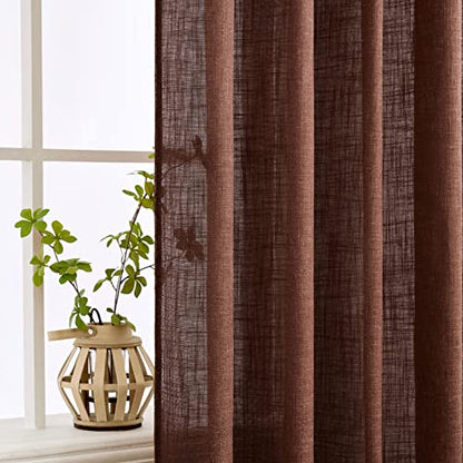 MIULEE Chocolate Brown Linen Curtains 84 Inch Length for Bedroom Living Room, Soft Thick Linen Textured Window Drapes Semi Sheer Light Filtering Back Tab Rod Pocket Burlap Look Decor, 2 Panels