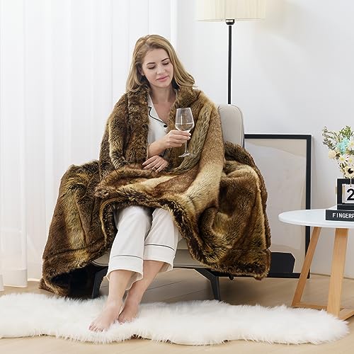 Luxury Faux Wolf Fur Throw Blanket