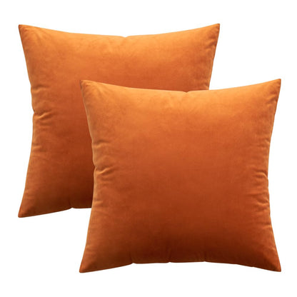 MIULEE Pack of 2 Velvet Soft Solid Decorative Square Throw Pillow Covers Set Cushion Case for Sofa Bedroom Car 16x16 Inch 40x40 Cm Orange