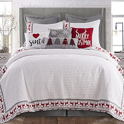 Levtex Home Merry & Bright Collection - Rudolph Quilt Set - Full/Queen Holiday Quilt 88x92 and Two Standard Shams 20x26 - Christmas Reindeer - White Red Black - Reversible