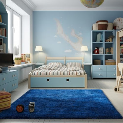 Ophanie Kids Navy Blue Rug, Boys 4x6 Rugs for Bedroom Royal Dark Blue Carpet Nursery Aesthetic, Playroom Area Rugs for Girls Teen Home Decor, Fluffy Shag Bedside Floor Living Room Carpet