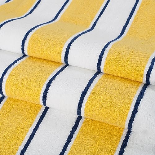 Yellow/Navy Oversized Beach Towel - 100% Ring Spun Cotton, 600 GSM Soft Quick Dry