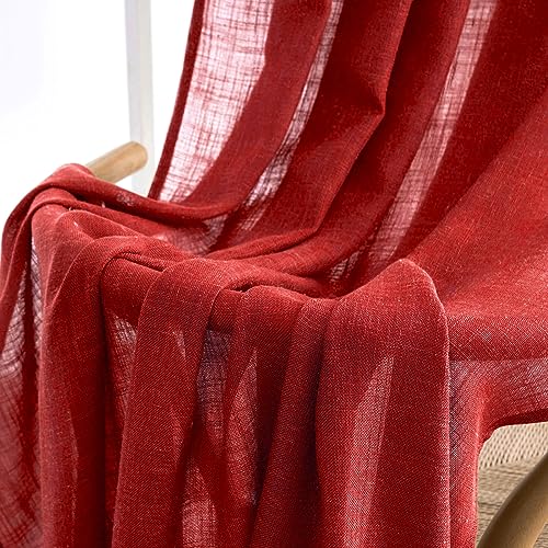 MIULEE Red Linen Curtains 84 Inch Length for Bedroom Living Room, Soft Thick Linen Textured Window Drapes Semi Sheer Light Filtering Back Tab Rod Pocket Burlap Look Christmas Decor, 2 Panels