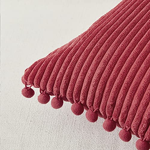 Fancy Homi 2 Packs Christmas Burgundy Decorative Throw Pillow Covers 18x18 Inch with Pom poms, Christmas Home Decor, Soft Corduroy Square Cushion Case for Living Room Couch Bed 45x45 cm