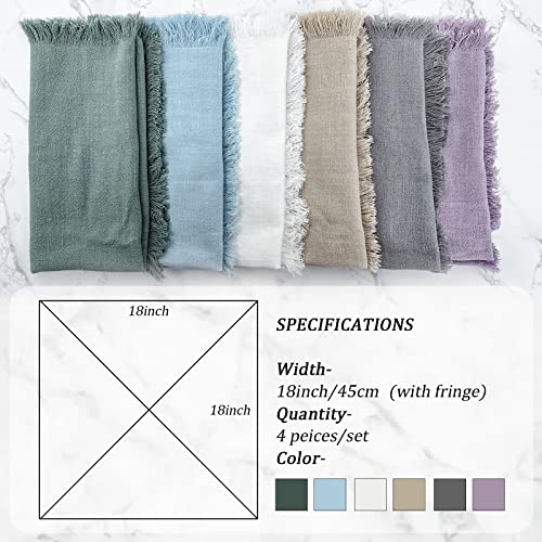 Dololoo Handmade Cloth Napkins with Fringe,18 x 18 Inches Cotton Linen Napkins Set of 4 Versatile Handmade Square Rustic Fringe Napkins for Dinner, Wedding and Parties, Lavender
