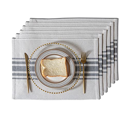 Placemats Set of 6 for Dining Table, Woven Cloth Place Mats for Kitchen Tabletop Décor, Handcrafted Machine Washable Cotton Table mats 13 x 19 Inch, Grey and Beige