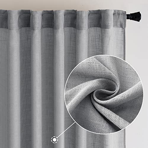 MIULEE Grey Linen Curtains 84 Inch Length for Bedroom Living Room, Soft Thick Linen Textured Window Drapes Gray Semi Sheer Light Filtering Back Tab Rod Pocket Burlap Look Decor, 2 Panels