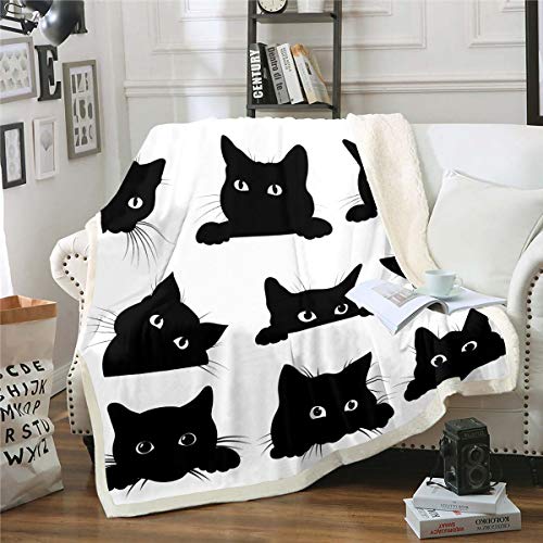 Feelyou Black Cat Fuzzy Blanket for Kids Toddler Cute Pet Cats Fleece Throw Blanket Kawaii Kitten Plush Blanket and Throws Super Soft Cozy Animal Sherpa Blanket 50"X60"