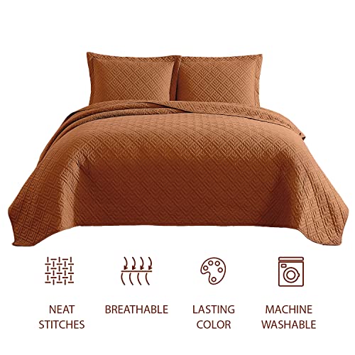 EXQ Home Quilt Set Full/Queen Size Umber 3 Piece,Lightweight Soft Coverlet Modern Style Squares Pattern Bedspread Set(1 Quilt,2 Pillow Shams)