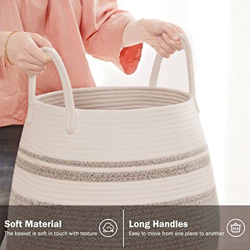 105L Extra Large Laundry Hamper Basket by Fiona's magic, Woven Tall Clothes Hamper for Storage Blanket, Toys and Dirty Cothes in Bedroom and Living Room Organizer, Brown & White