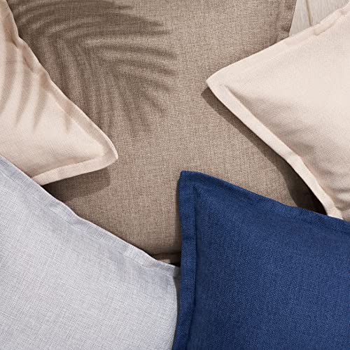 Topfinel Beige Decorative Couch Pillow Cover 18x18 Inch Set of 2,Farmhouse Linen Edges Trimmed Accent Throw Pillow Covers,Solid Color Square Rustic Outdoor Cushion Cases for Couch Living Room Car