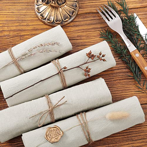 Socomi Cotton Linen Napkins Bulk 17"x17" Stonewashed Cloth Dinner Napkins Rustic Thick Table Napkins for Fall Thanksgiving Christmas Party Wedding Decoration (Set of 6, Beige)