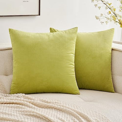 MIULEE Pack of 2 Chartreuse Green Velvet Throw Pillow Covers 18x18 Inch Soft Solid Decorative Square Set Cushion Cases for Spring Couch Sofa Bedroom