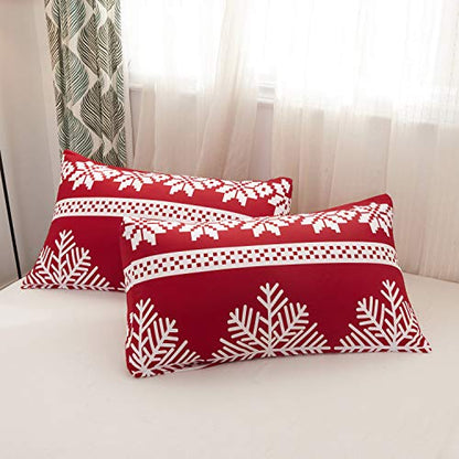 LAMEJOR Christmas Duvet Cover Set Queen Size Snowflake Decor Red Bedding Set Luxury Holiday Decoration(1 Duvet Cover+2 Pillowcases)
