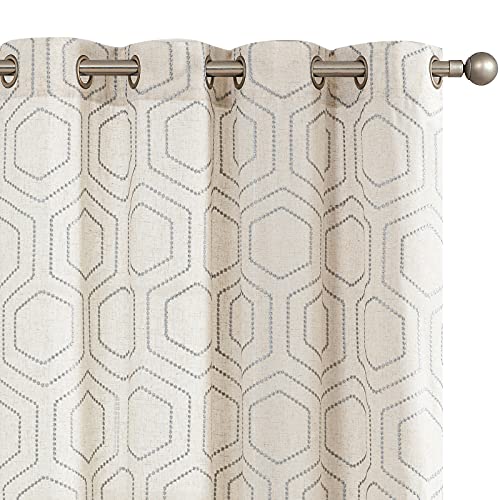jinchan Grey Window Curtains Linen Textured Curtains 84 Inch Long Honeycomb Embroidered Design Living Room Curtain Drapes Bedroom Bronze Grommet Window Treatment Set 2 Panels