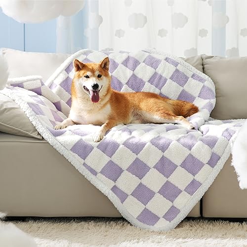 Lesure Waterproof Dog Blanket for Large Dogs - Washable Double Sided Dog Blankets with Warm Jacquard Shag and Soft Sherpa Fleece, Pet Cat Blanket for Couch Protection, 3D Textured Cloud, Purple