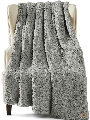 UGG Adalee Grey Soft Faux Fur Reversible Accent Throw Blanket