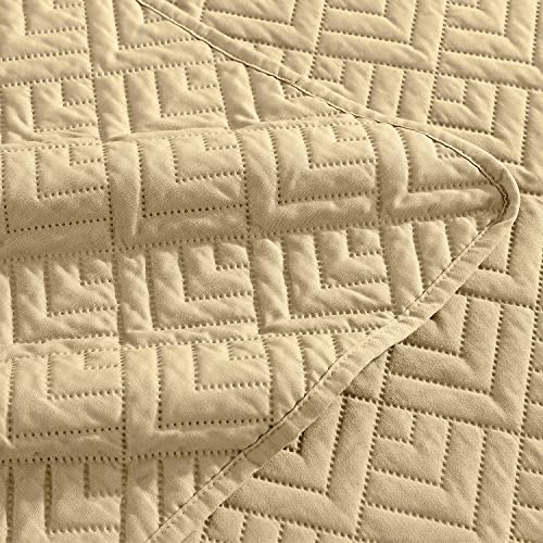 EXQ Home Quilt Set Full/Queen Size Camel 3 Piece,Lightweight Soft Coverlet Modern Style Squares Pattern Bedspread Set for All Season(1 Quilt,2 Pillow Shams)