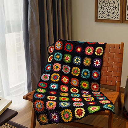 Handmade Crochet Black Throw Blanket Granny Blanket