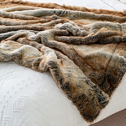 Brown Luxury Faux Fur Throw Blanket, 50"x60"